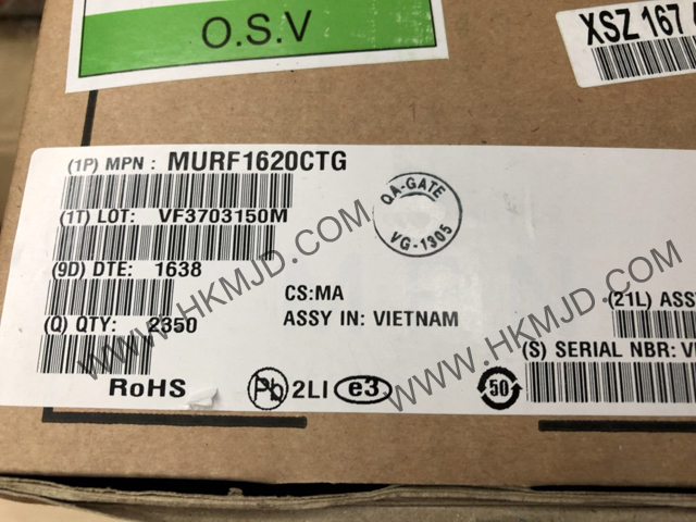 全新进口原装 ON MURF1620CTG 二极管与整流器 200V 8A 通孔 TO-220-3