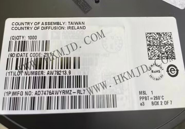 12位ADC AD7476AWYRMZ 1 MSPS、低功耗A/D转换器，采用MSOP封装