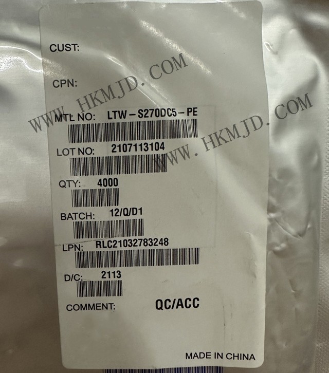 全新原装 Lite-On LTW-S270DC5-PE 白色 LED 指示 - 分立 3V 2-SMD，无引线