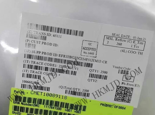 新品供应 EFR32BG22C224F512IM32-CR RF片上系统 - SoC Blue Gecko, QFN32, 2.4G