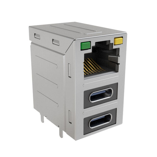 安费诺模块化连接器 RJE36188344CH 堆叠 RJ45，2 个 USB Type C，带 LED G/Y