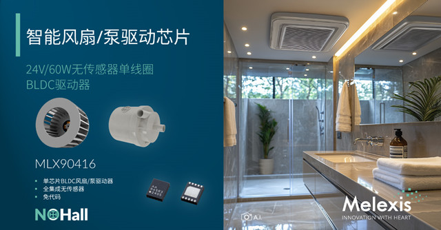 Melexis推出60W无传感器单线圈BLDC驱动芯片MLX90416