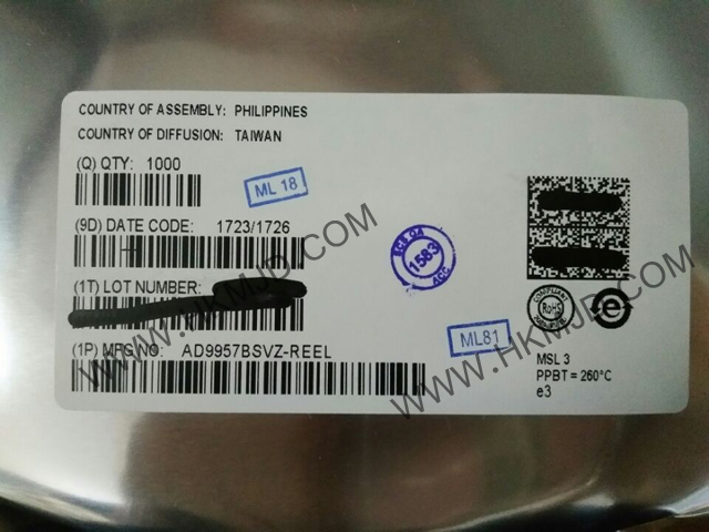 ADI AD9957BSVZ 1 GSPS正交数字升频器，带18位I/Q数据通道和14位DAC
