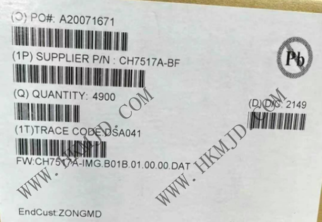 供应 Chrontel CH7517A 低功耗 DisplayPort 至 VGA 转换器