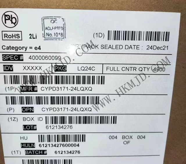 USB-C 3.0 CYPD3171-24LQXQ EZ-PD™ CCG3PA 消费型 USB Type-C 端口控制器