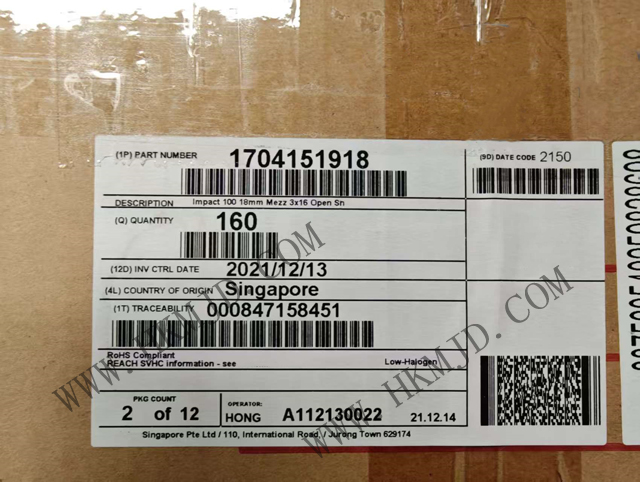 Molex Impact™ 1704151918 背板连接器 - 高密度100Ω阻抗夹层插座