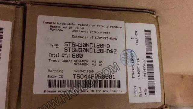 ST TO-247-3 | STGW30NC120HD：N沟道1200 V、30 A超快PowerMESH IGBT