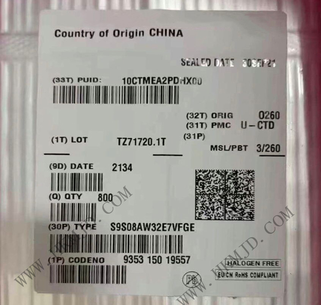 [供应] S9S08AW32E7VFGE (NXP) 40MHz，8位 S08内核 微控制器 IC