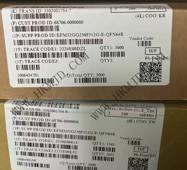 【Silicon Labs原装】EFM32GG230F512G-E-QFN64 一款基于ARM® Cortex®-M3内核的高性能32位微控制器
