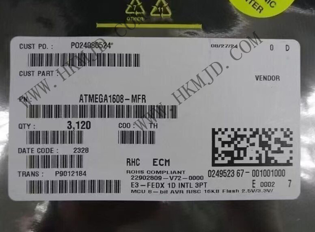供应 Microchip ATMEGA1608-MFR 20MHz 8位AVR核心微控制器