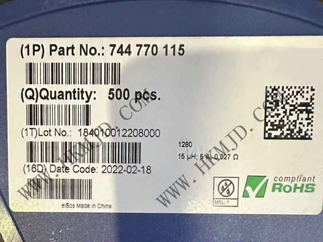 功率电感器——744770115（SMD型）WE-PD 15uH 5A 直流电阻（DCR）=27毫欧 AEC-Q200